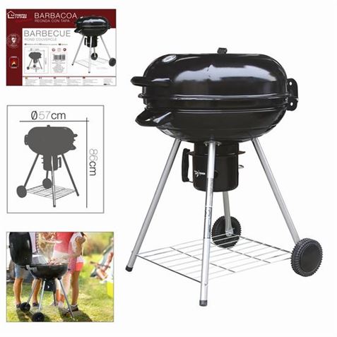 BARBACOA CARBON REDONDA CON TAPA 57XH86CM