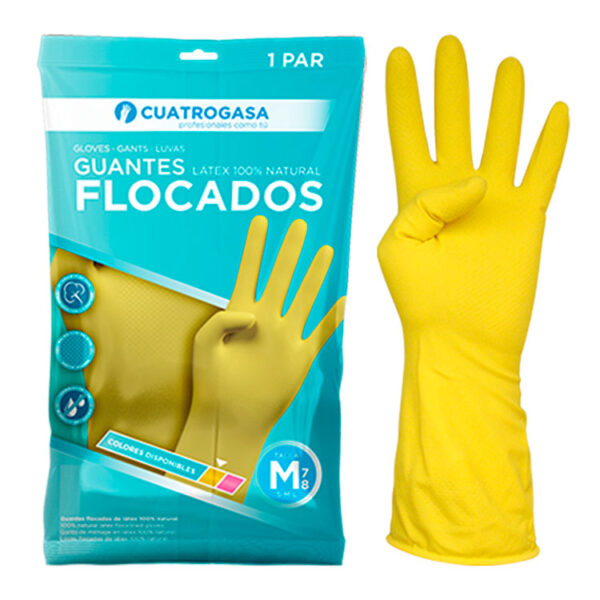 CUATROGASA GUANTE LATEX FLOCADO AMARILLO