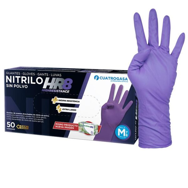 GUANTE NITRILO HR 8 MORADO T-M 7-8 CUATROGASA