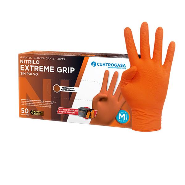 GUANTE NITRILO NARANJA EXTERME GRIP T-L 8-9 SIN PO