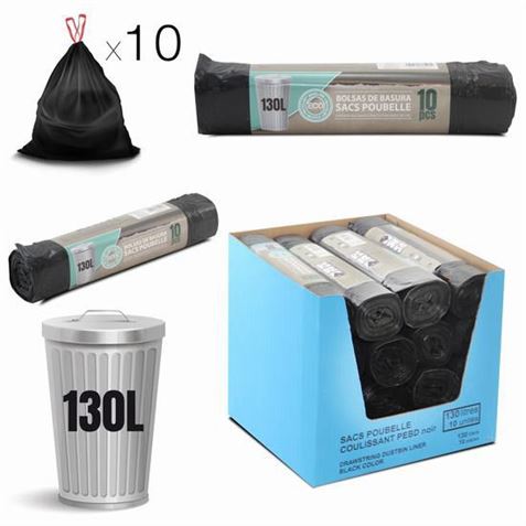 PACK 10 BOLSAS DE BASURA 130 LITROS ECO RECICLADAS