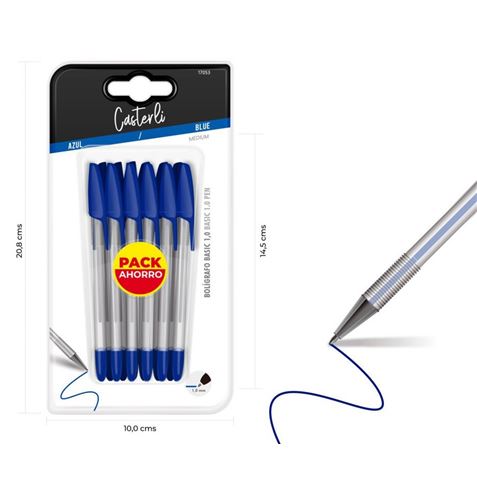 PACK 12 BOLIGRAFOS BASIC 1MM AZUL CASTERLI