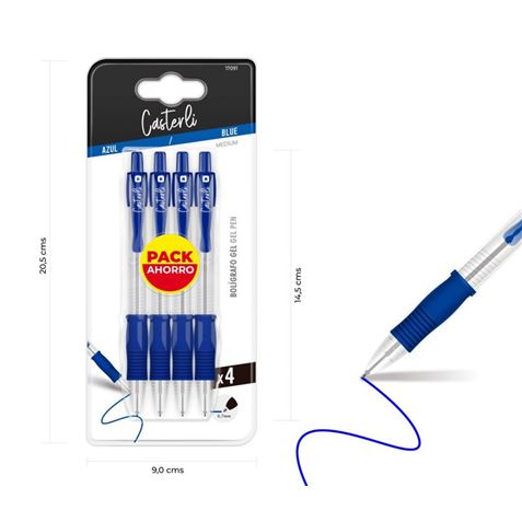 PACK 4 BOLÍGRAFOS GEL 0 7MM AZUL CASTERLI