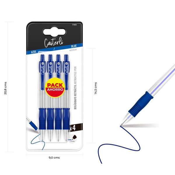 PACK 4 BOLÍGRAFOS RETRÁCTIL 1 0MM AZUL CASTERLI