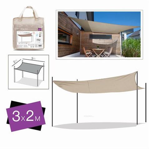 TOLDO RECTANGULAR 2X3 METROS BEIGE   BOLSA