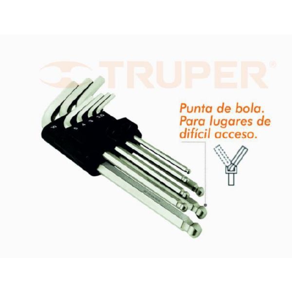 TRUPER JUEGO 7 LLAVES ALLEN BOLA MM ESTUCHE