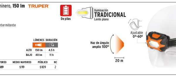 TRUPER LINTERNA LED CABEZA 150lm AAA