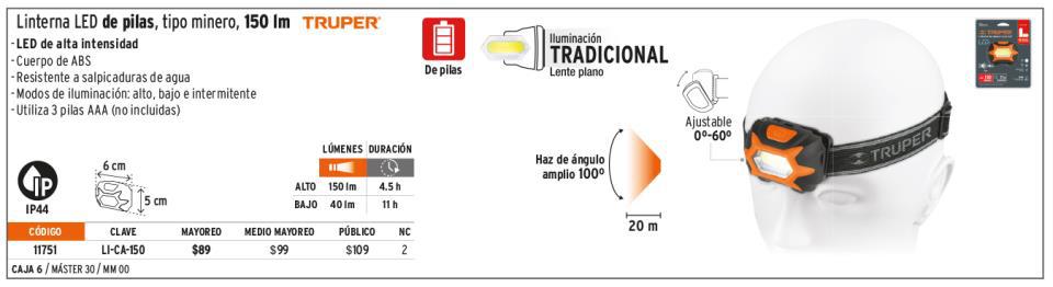 TRUPER LINTERNA LED CABEZA 150lm AAA