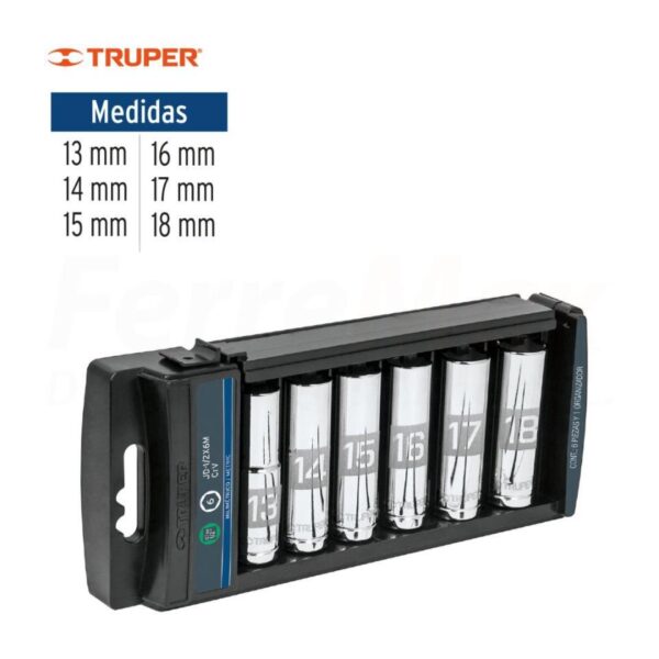 TRUPER JUEGO DADOS LARGOS 6pcs 1/2'