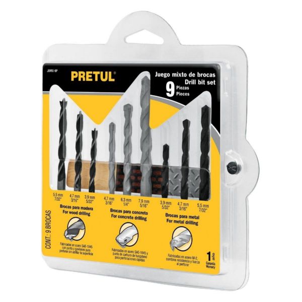 PRETUL JUEGO BROCAS METAL MADERA CONCRETO 9piezas